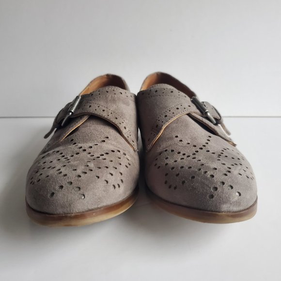 Women's Grey Suede Brogue Loafer Shoes Size 6.5 Buckle Preppy Western Academia - Picture 7 of 13